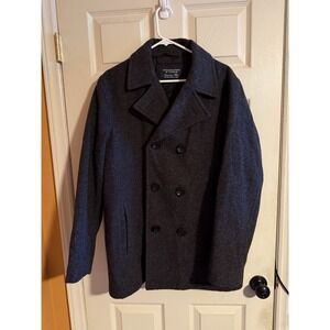 ,Roundtree & Yorke Gray Pea Coat, Wool Blend Jacket Double Breast Mens M